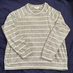 Umgee Gray/White Stripe Super Soft Long Sleeve Sweater